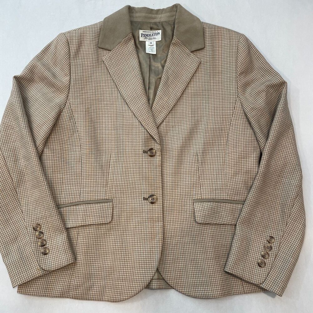 ~ Pendleton Blazer Preppy Wool 14p Women Houndstooth Notch Collar Collegiate - Picture 3 of 12